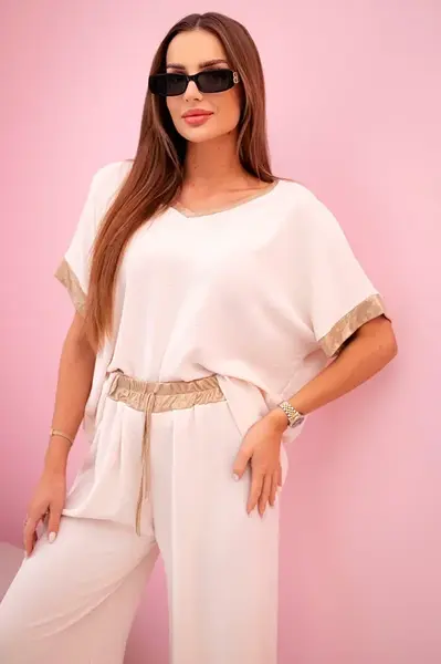 Kesi Włoski Viskózový komplet so zlatým lemovaním béžový