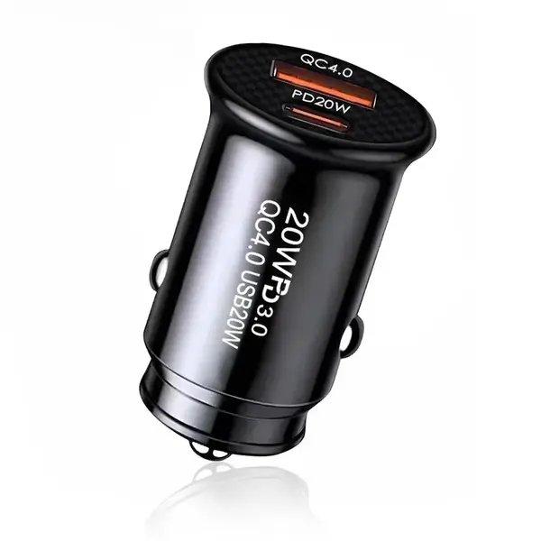 Techsuit nabíječka do auta (C4), USB + USB-C, černá