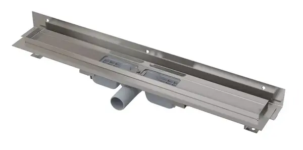 Alcadrain - Sprchový žlab Wall Low 85 cm, s okrajem pro plný rošt a s pevným límcem ke stěně, nerez APZ116-850ROZ2