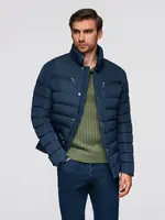 Ombre Men's quilted jacket with stand-up collar and chest zips - navy blue