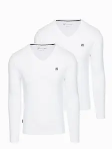 Ombre Set of men's SLIM FIT longsleeves with V-neck and logo 2-pack