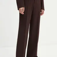 Kalhoty AERON dámské, hnědá barva, jednoduché, high waist, PFPA267511