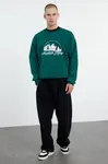 Trendyol Emerald Green Oversize/Wide Cut Embroidered Fleece/Warm Sweatshirt