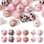 24Pcs 6 Styles Printed Round Silicone Focal Beads