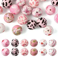 24Pcs 6 Styles Printed Round Silicone Focal Beads