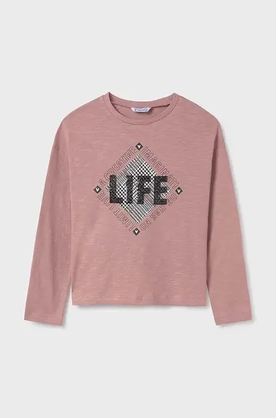 Dětské bavlněné tričko s dlouhým rukávem Mayoral růžová barva, 7008