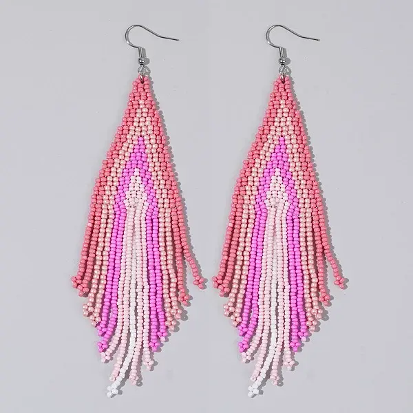Handmade Glass Seed Beads Tassel Dangle Earrings