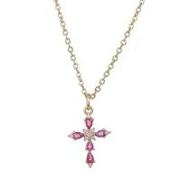 Brass Glass Cross Pendant 304 Stainless Steel Cable Chain Necklaces for Women