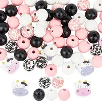 120Pcs 7 Styles Cow Theme Painted Natural Wood Beads