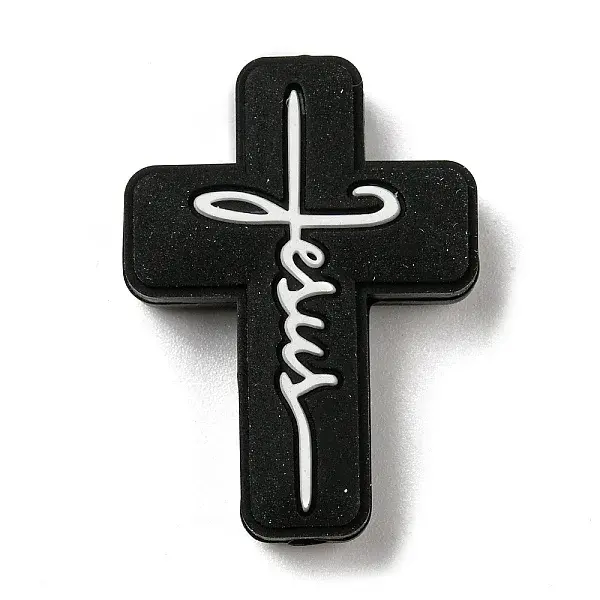 Cross with Word Jesus Silicone Focal Beads