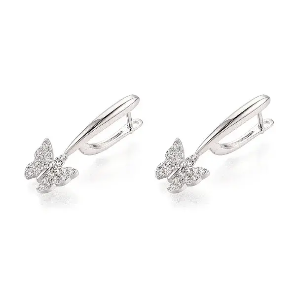 Brass Micro Pave Clear Cubic Zirconia Butterfly Hoop Earrings