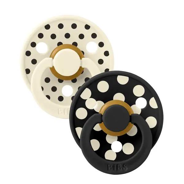 BIBS STUDIO Colour Polka anatomické cumlíky z prírodného kaučuku 2ks - veľkosť 1 - Ivory / Black