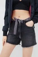 Džínové šortky Superdry dámské, šedá barva, hladké, medium waist