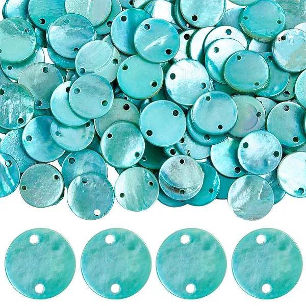 150Pcs Dyed Natural Akoya Shell Disc Links Connector Charms