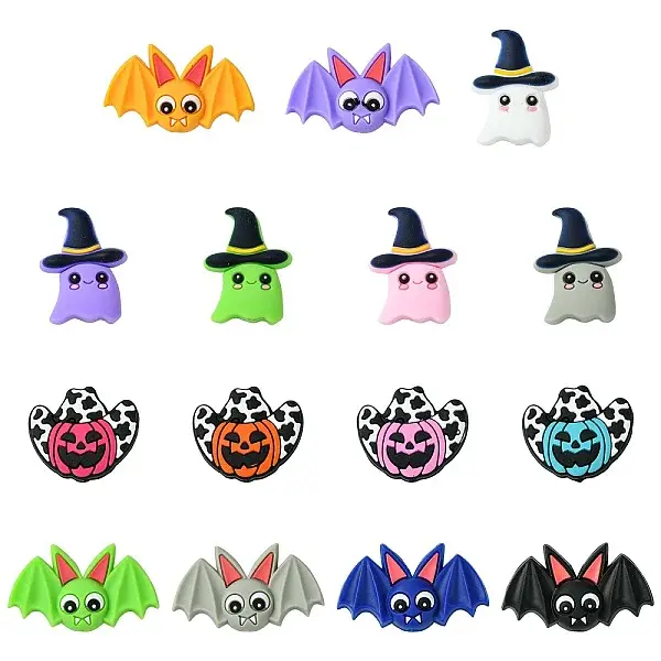 15Pcs 15 Styles Halloween Theme Silicone Focal Beads