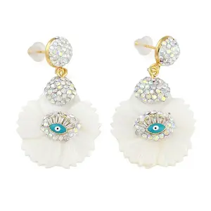 Rack Plating Brass With Shell & Handmade Indonesia Stud Earrings