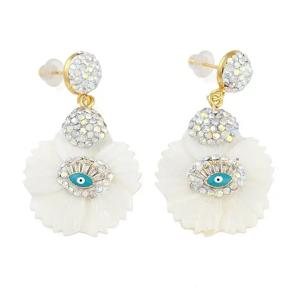 Rack Plating Brass With Shell & Handmade Indonesia Stud Earrings