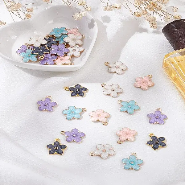 30Pcs 5 Colors Zinc Alloy Enamel Pendants