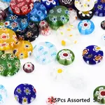 Flat Round Handmade Millefiori Glass Beads Strands