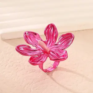 Adjustable Alloy Flower Finger Rings for Women
