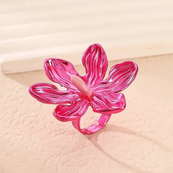 Adjustable Alloy Flower Finger Rings for Women