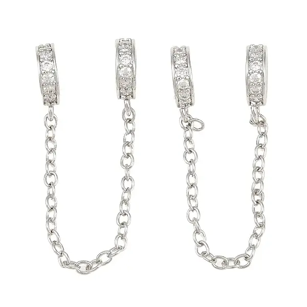 Brass Micro Pave Clear Cubic Zirconia Safety Chains