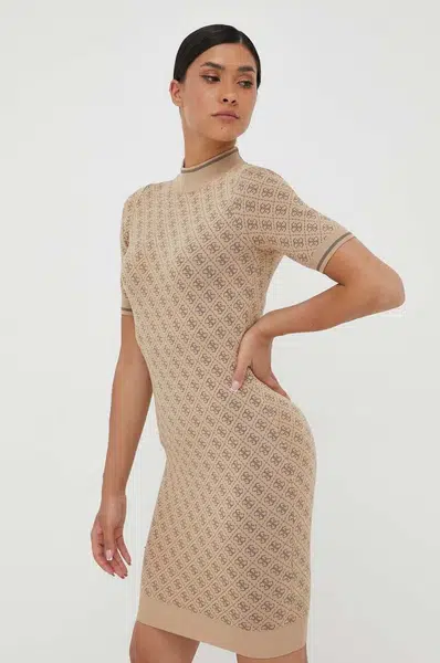 Šaty Guess LISE hnědá barva, mini, W3YK39 Z37K0