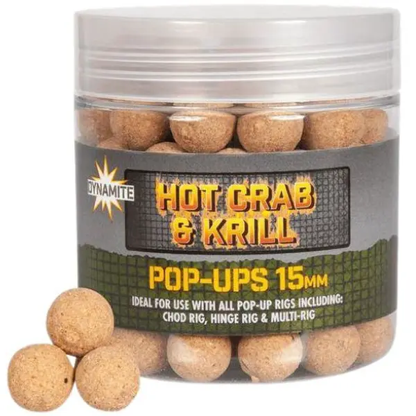 Dynamite baits plovoucí boilie pop ups hot crab krill 15 mm