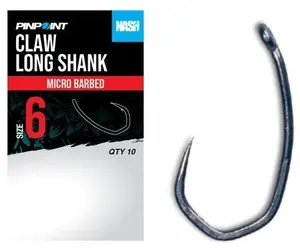 Nash háčky claw long shank barbless 10 ks - velikost 6