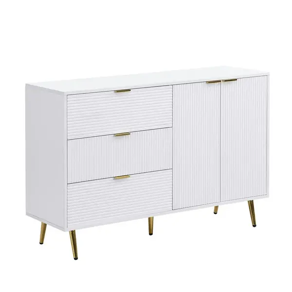 Urban Meuble SIDEBOARD bílý a vlnitý design se 3 zásuvkami a 2 dvířky
