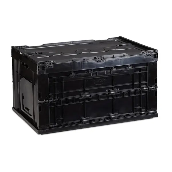 Relaxdays PŘEPRAVNÍ BOX Černý skládací s víkem 60 l