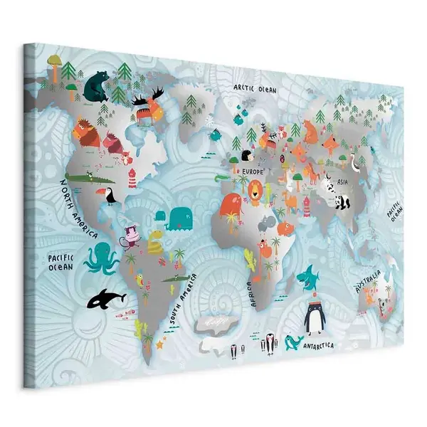artgeist MALBA NA PLÁTNĚ, zvířata, stromy, mapa světa, 90/60/1,2 cm