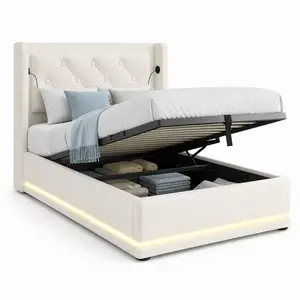 STILVORA ČALOUNĚNÁ POSTEL 90/200 cm bílá, úložný prostor, LED, USB, Type-C