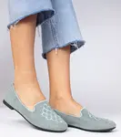 Gemre Green women's eco-suede ballet flats with embroidery Ronna
