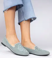 Gemre Green women's eco-suede ballet flats with embroidery Ronna