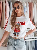 T-shirt damski oversize z misiem FUNTED biały Dstreet