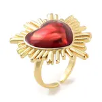 Heart Brass Enamel Open Cuff Ring for Women
