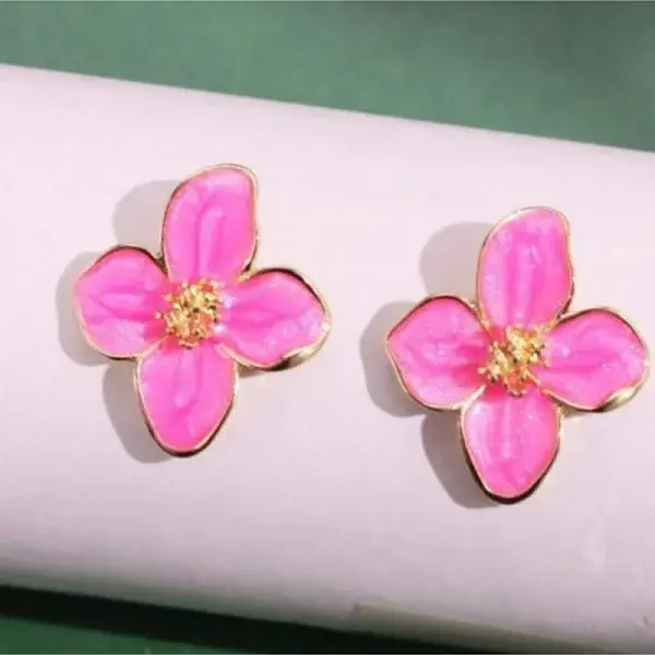 Alloy Enamel Stud Earrings with Brass Earring Pins