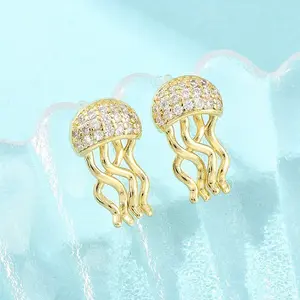 Brass Micro Pave Cubic Zirconia Stud Earrings