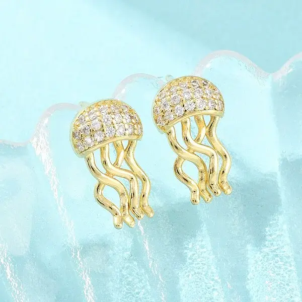 Brass Micro Pave Cubic Zirconia Stud Earrings