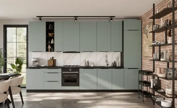 Kuchyňská linka 390 cm Aria 2 - Černá + SA Aquamarine AFM