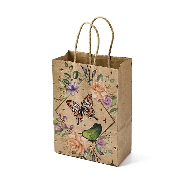 Flower Butterfly Pattern Kraft Paper Bags