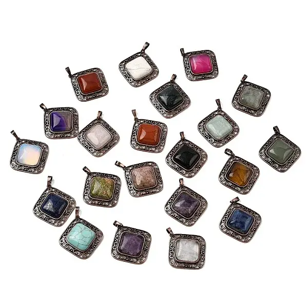 Natural & Synthetic Mixed Gemstone Rhombus Pendants