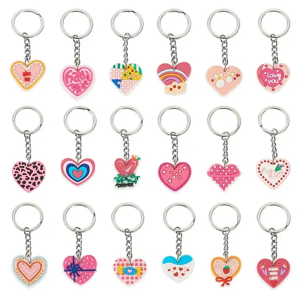 18Pcs 18 Styles Valentine's Day PVC Keychains