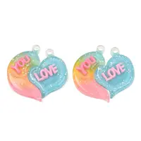 2Pcs Gradient Color Translucent Resin Pendants