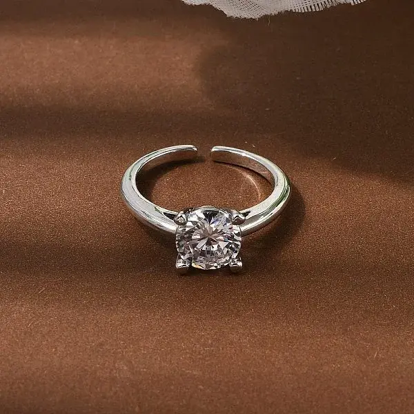 Brass Micro Pave Cubic Zirconia Cuff Open Rings for Women