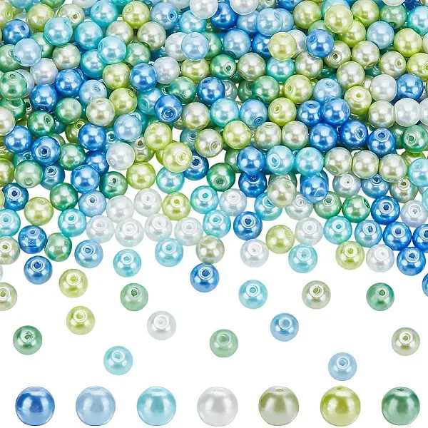 560Pcs 7 Colors Baking Painted Pearlized Glass Pearl Round Bead