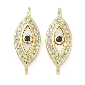 Brass Micro Pave Clear and Black Cubic Zirconia Eye Connector Charms
