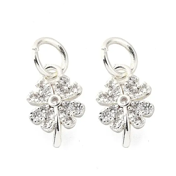 Clover Brass Micro Pave Clear Cubic Zirconia Pendants