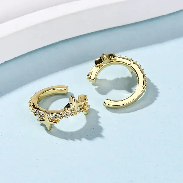 Brass Micro Pave Clear Cubic Zirconia Cuff Earrings